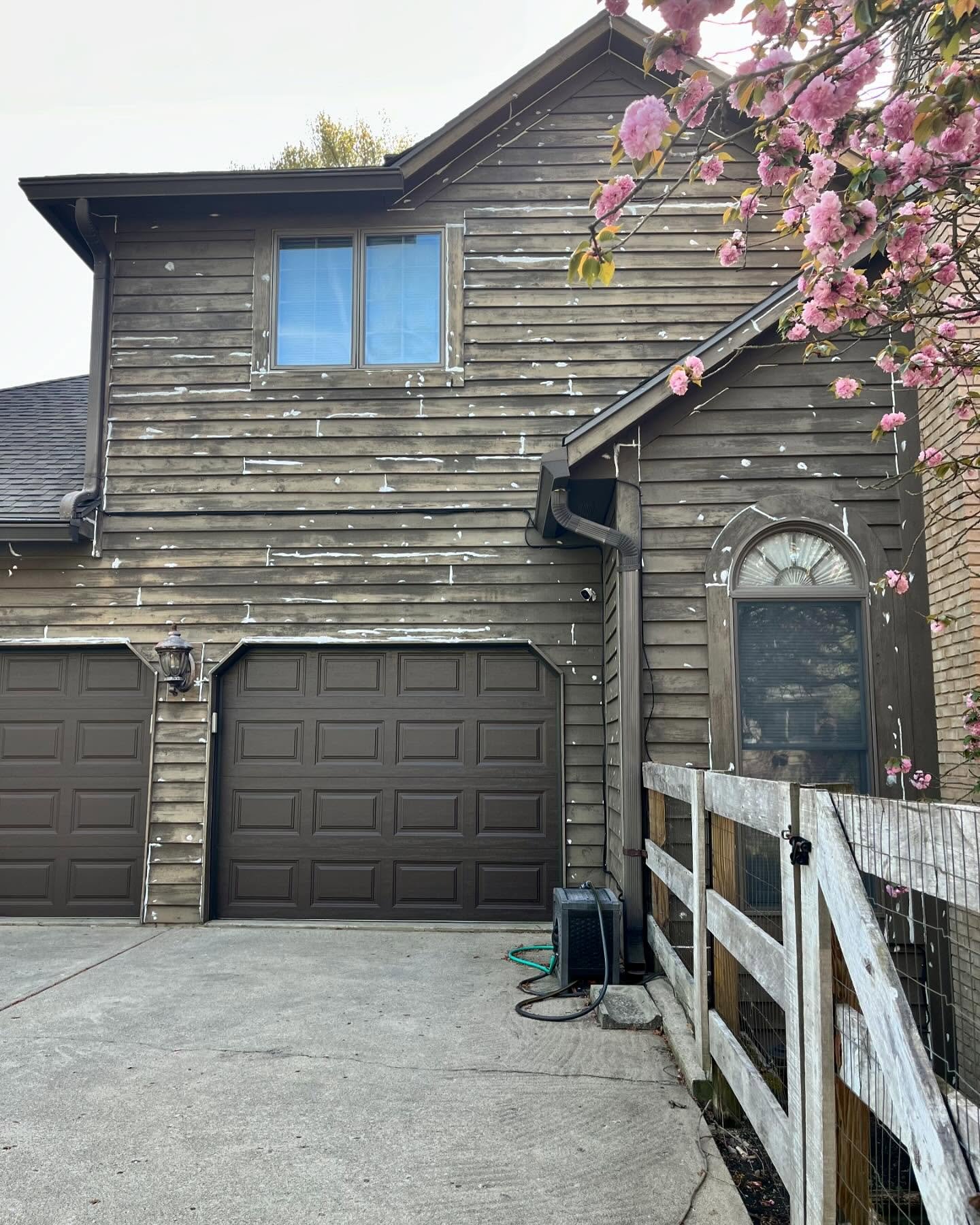 Prep work underway for this wood sided exterior. Caulking and masking off. Oh and this one has brick on the front and will be painted with #sw7042shojiwhite and #sw7048urbanebronze