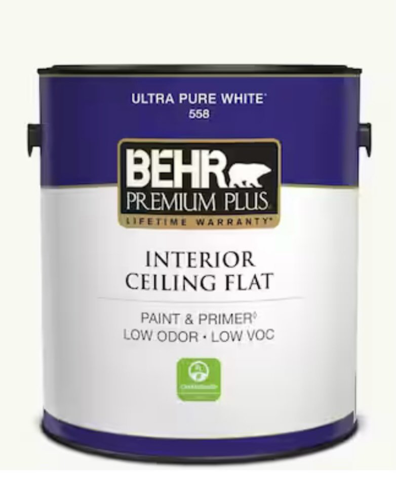 My recommended ceiling paint. Behr Premium Plus
1. It covers in 1 coat. 
2. It's a premium paint that lasts longer. 
3. Unbeatable price point for the quality. 

Repainting your ceilings brightens the feel of the room. Ceiling paint doles over time a