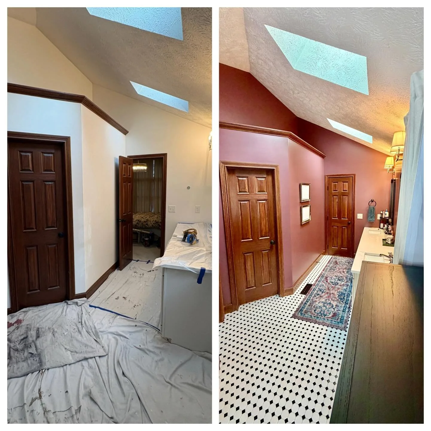 Before and After for this master bedroom. 
SW 6026 River Rouge

#nichepaintingco #niche #interiors #residential #sherwinwilliams