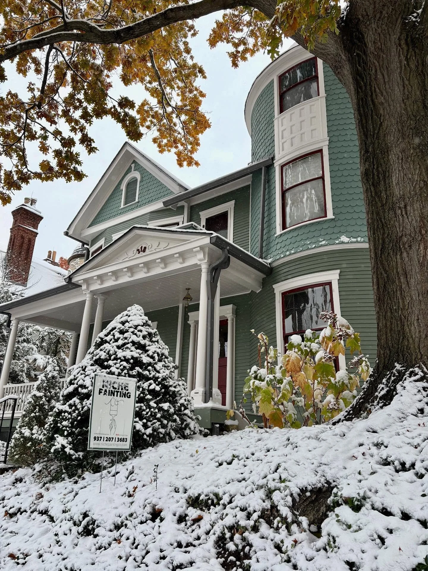Wow! 3 of my favorite things all in one place. Fall-time color 🍁 historic homes 🏠 and SNOW ❄️ 
These beautiful photos came together perfectly, as we were finishing up our last exterior for the season. 

As winter approaches, it brings a change of p