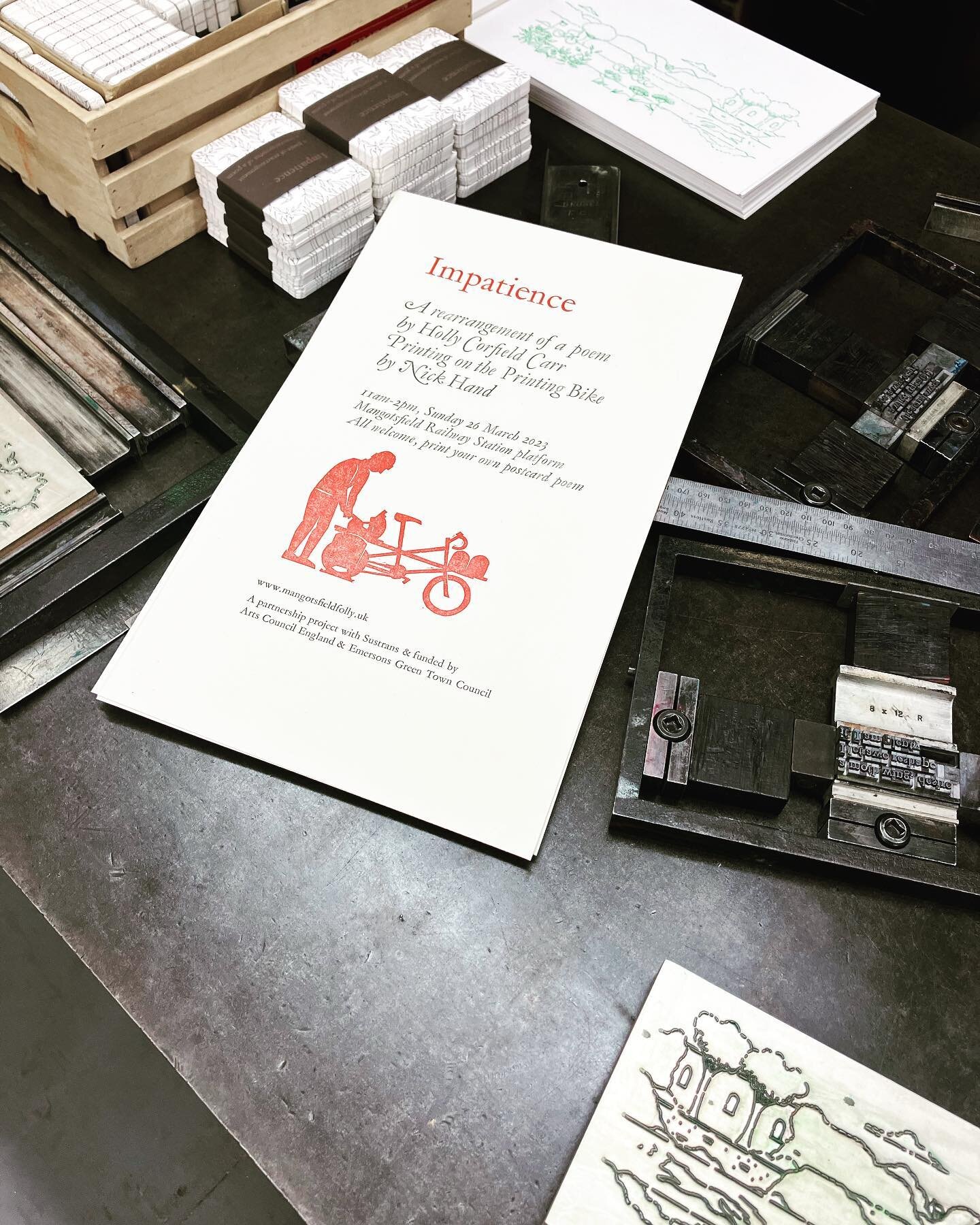 Going to be printing with the printing bike at the brilliant @mangotsfield_folly today on the Bristol Bath cycle path with poet Holly Corfield Carr. Will be there between 11 and 2, lots going on. Please head down, see you there. We&rsquo;ll have some