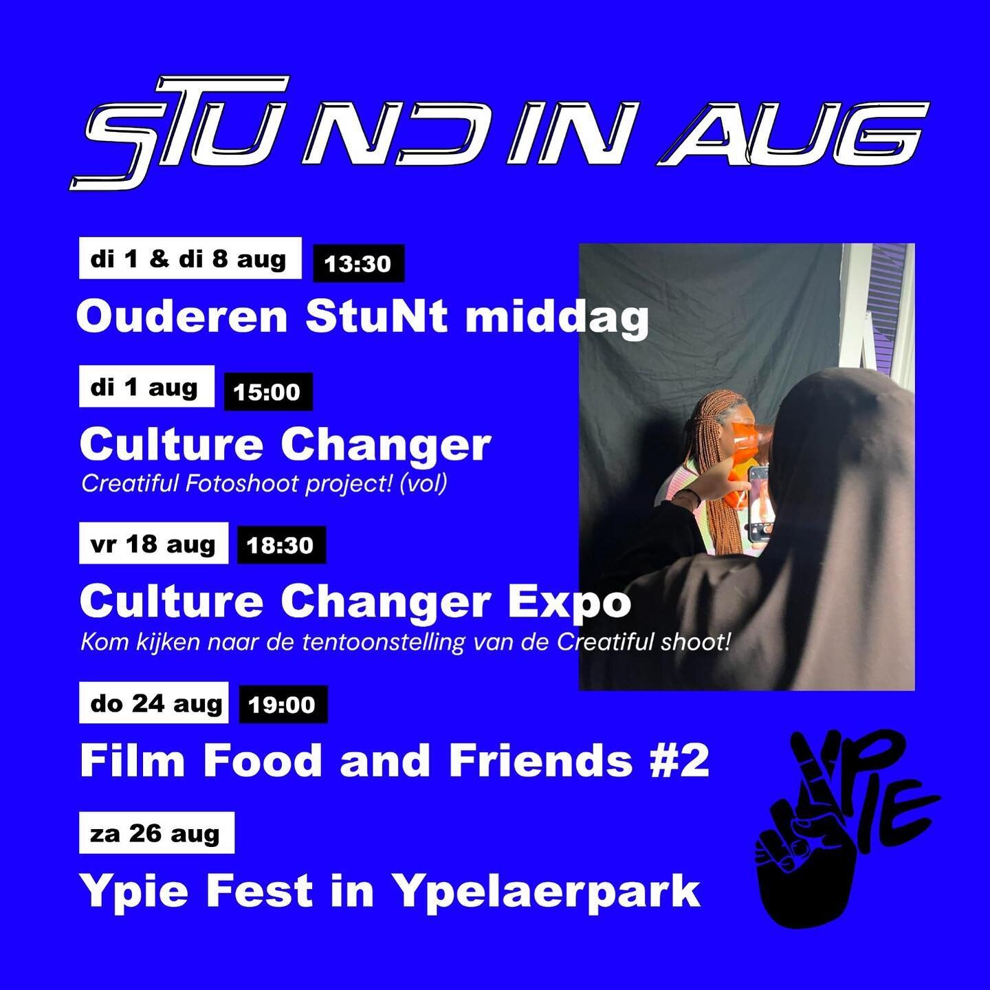 in aug 💙✌🏾🍿

✨ 𝐂𝐮𝐥𝐭𝐮𝐫𝐞 𝐂𝐡𝐚𝐧𝐠𝐞𝐫 ✨
Afro gerelateerde onderwerpen/activiteiten voor 14-25 jaar! Volg&nbsp;@culturechanger_rnewt&nbsp;voor updates.

🎥 𝐌𝐨𝐯𝐢𝐞 𝐍𝐢𝐠𝐡𝐭 🎥
Wil je een avond met je vrienden een film kijken, chips popc