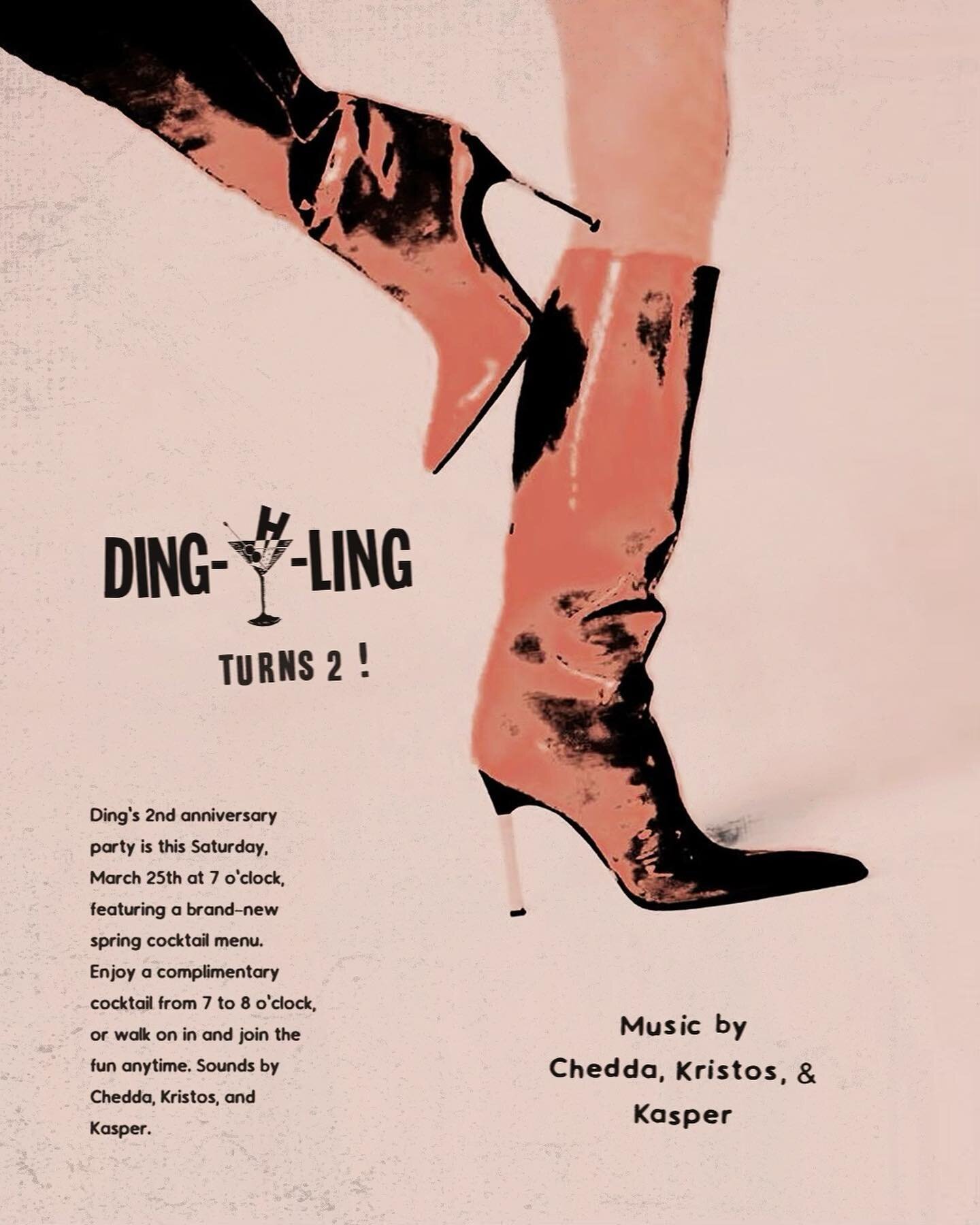 JOIN US FOR DING A LING&rsquo;S 2 YEAR ANNIVERSARY THIS SATURDAY 7PM!

Brand new spring cocktail menu, complimentary cocktail from 7-8pm!