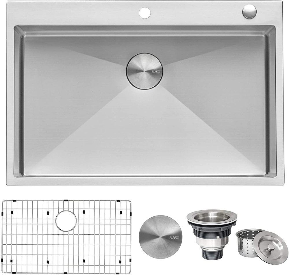 Ruvati 33 by 22 inch Drop-In Tight Radius 16 Gauge Stainless Steel Topmount Kitchen Sink