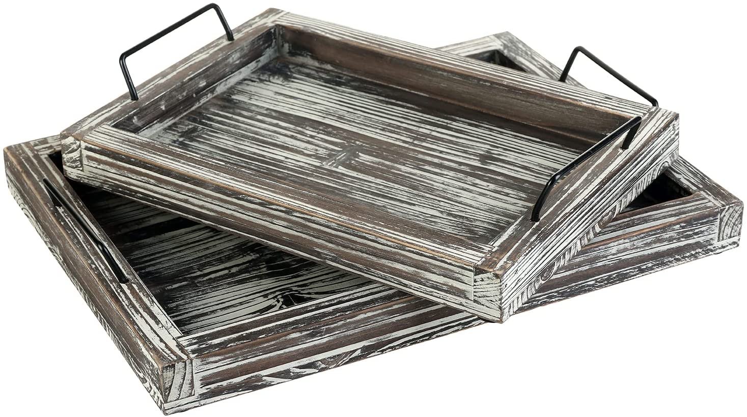 MyGift Torched Brown Wood Serving Trays