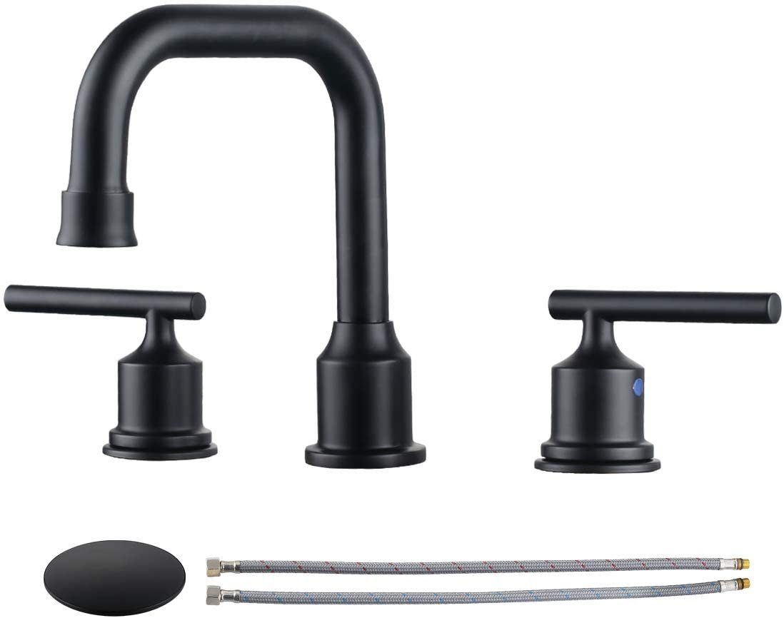 WOWOW Two Handles Widespread 8 Inch Bathroom Faucet Black
