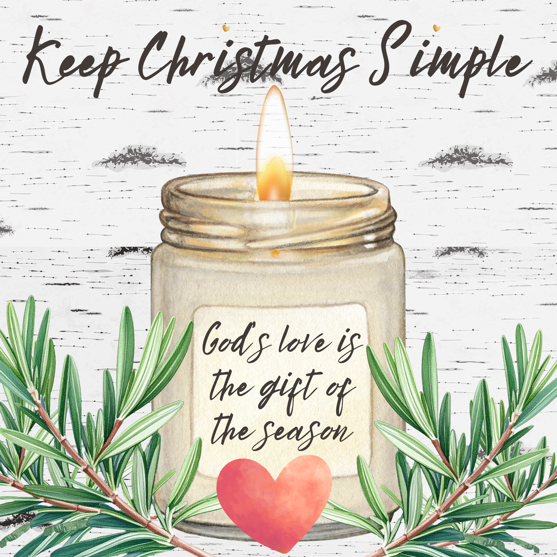 Candle with heart and greenery