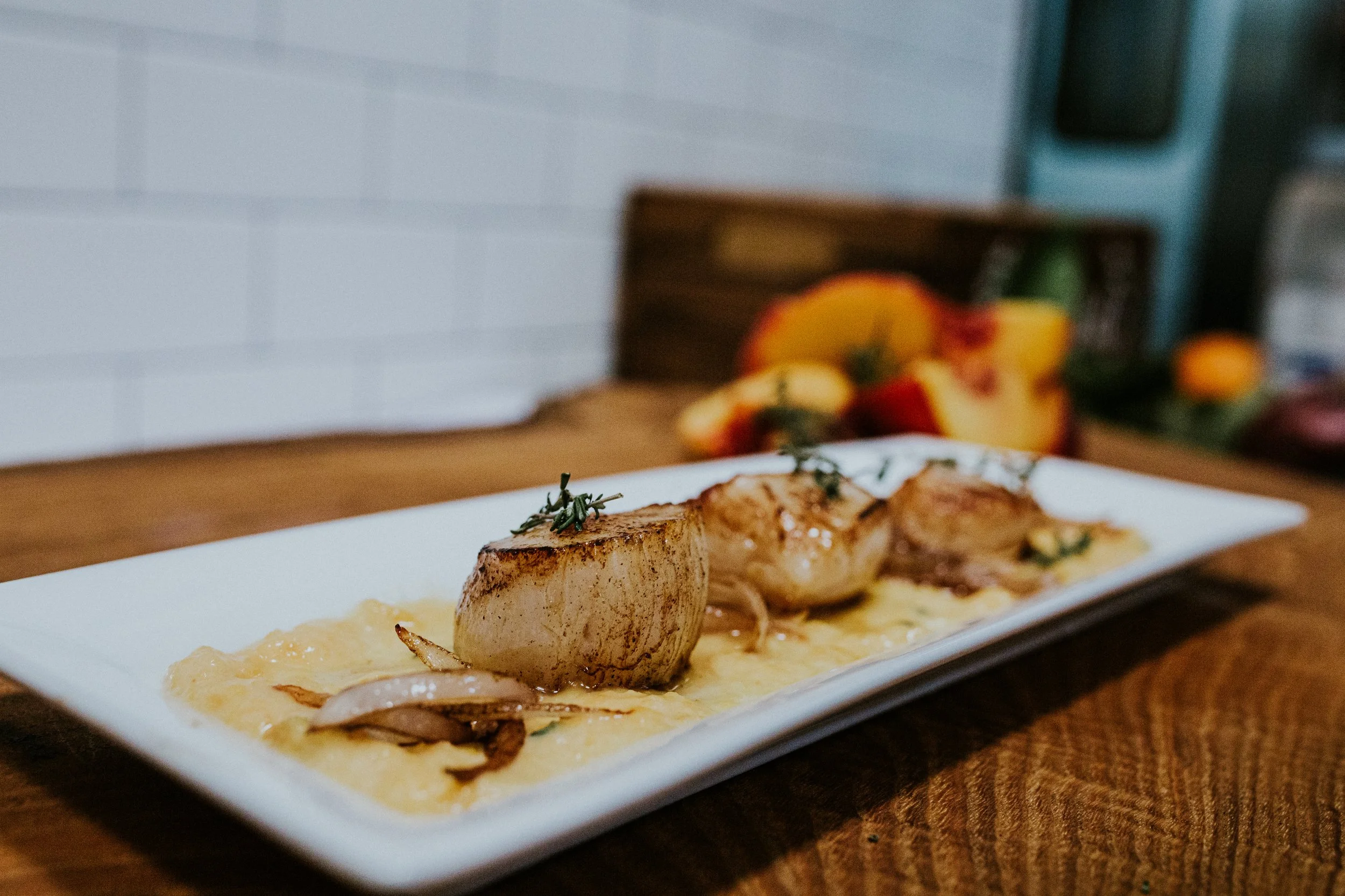 Seared Weathervane Sea Scallops with Nectarine Purée