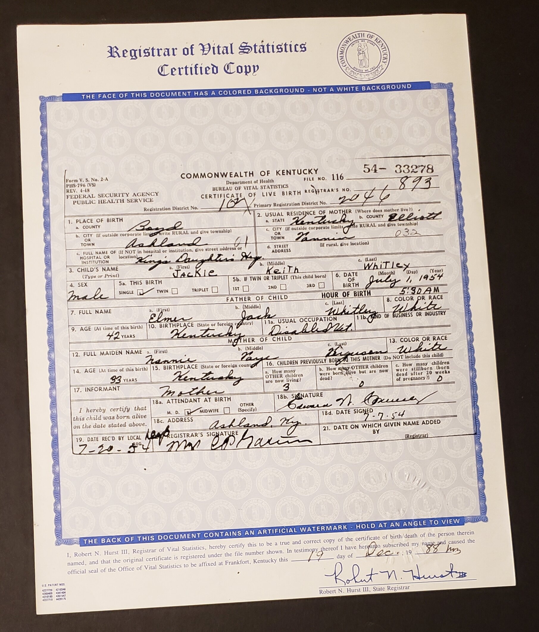 SOLD - Birth Certificate