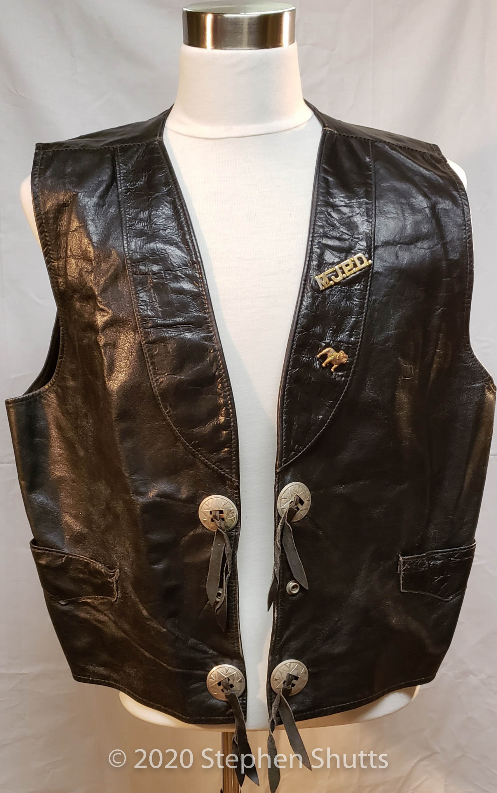 SOLD - Black Leather Stage Vest