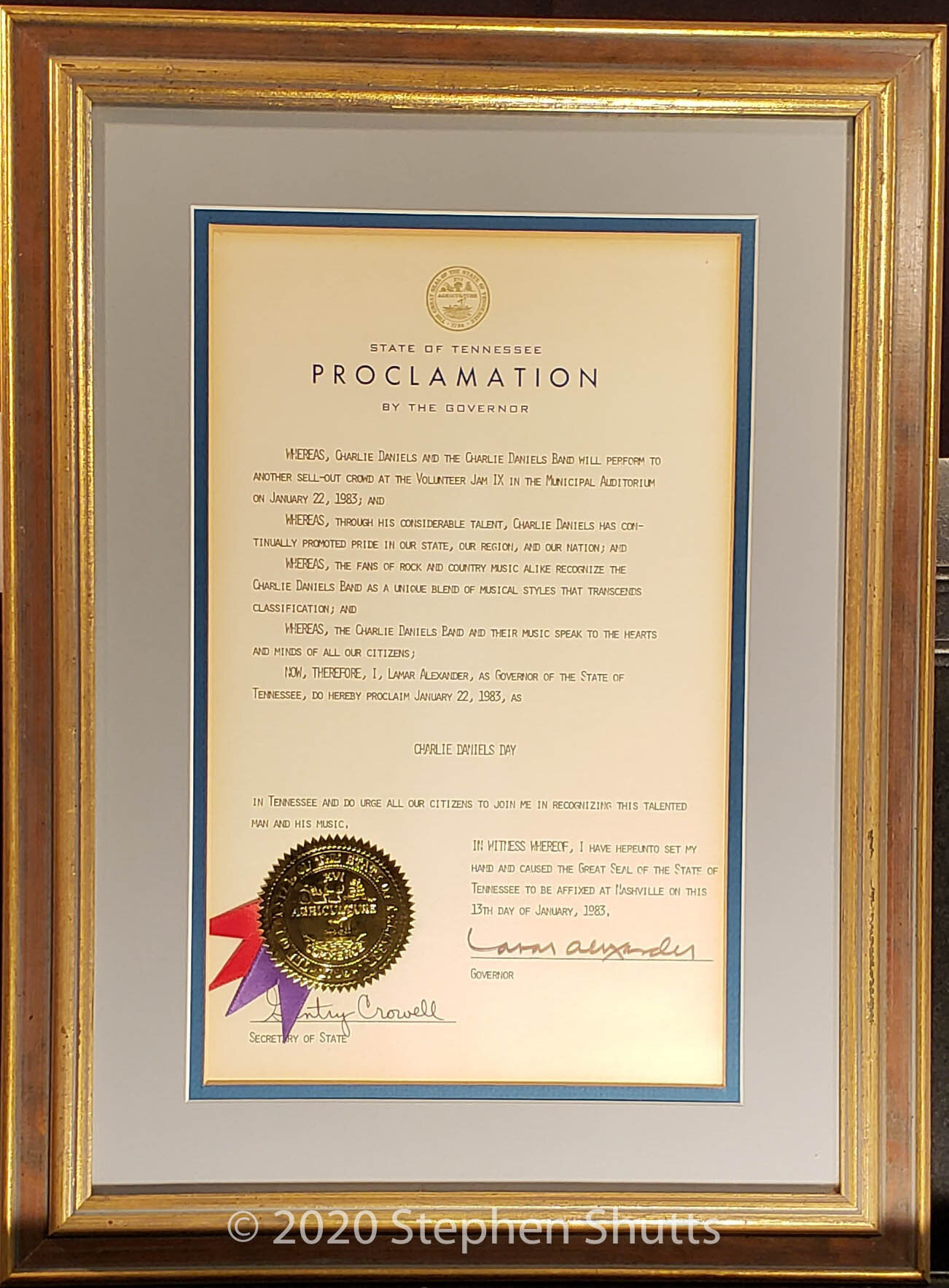 SOLD - Tennessee Proclamation Framed