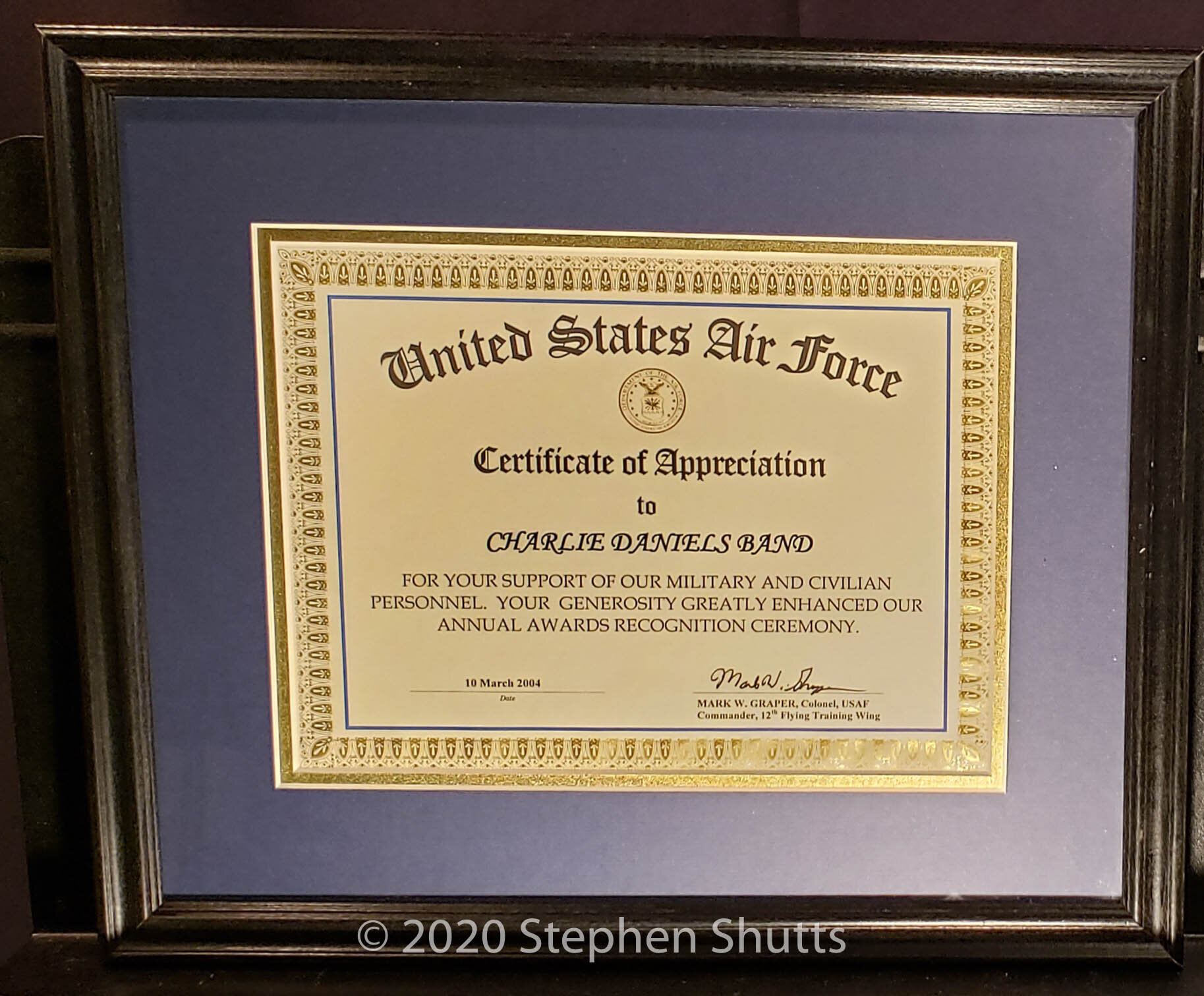SOLD - US Airforce Certificate of Appreciation