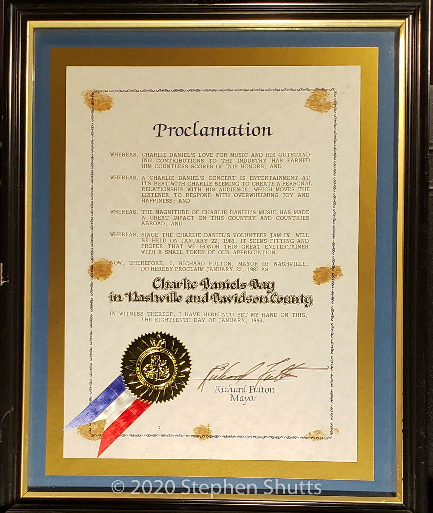 SOLD - Charlie Daniels Day Proclamation