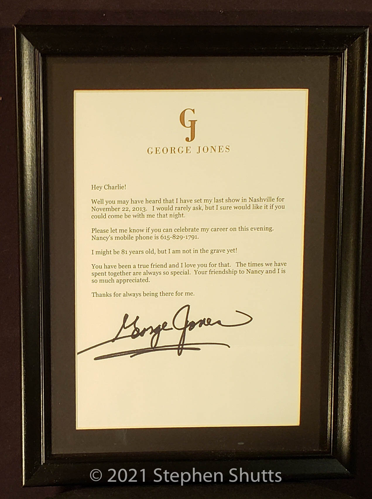 SOLD - George Jones Signed Letter