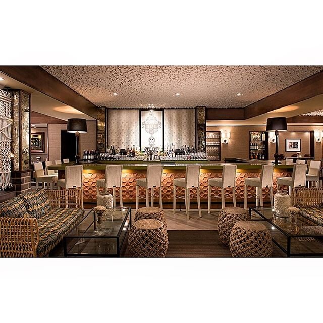 Bar front in The Beverly Garland Hotel @thegarland is Geode Spoke in orange, available at all @annsacks  showrooms. @rossiarchitects @forchielli_glynn  interior design.  #interiordesign #hospitalitydesign #design #designer @annsacks_losangeles #tile 