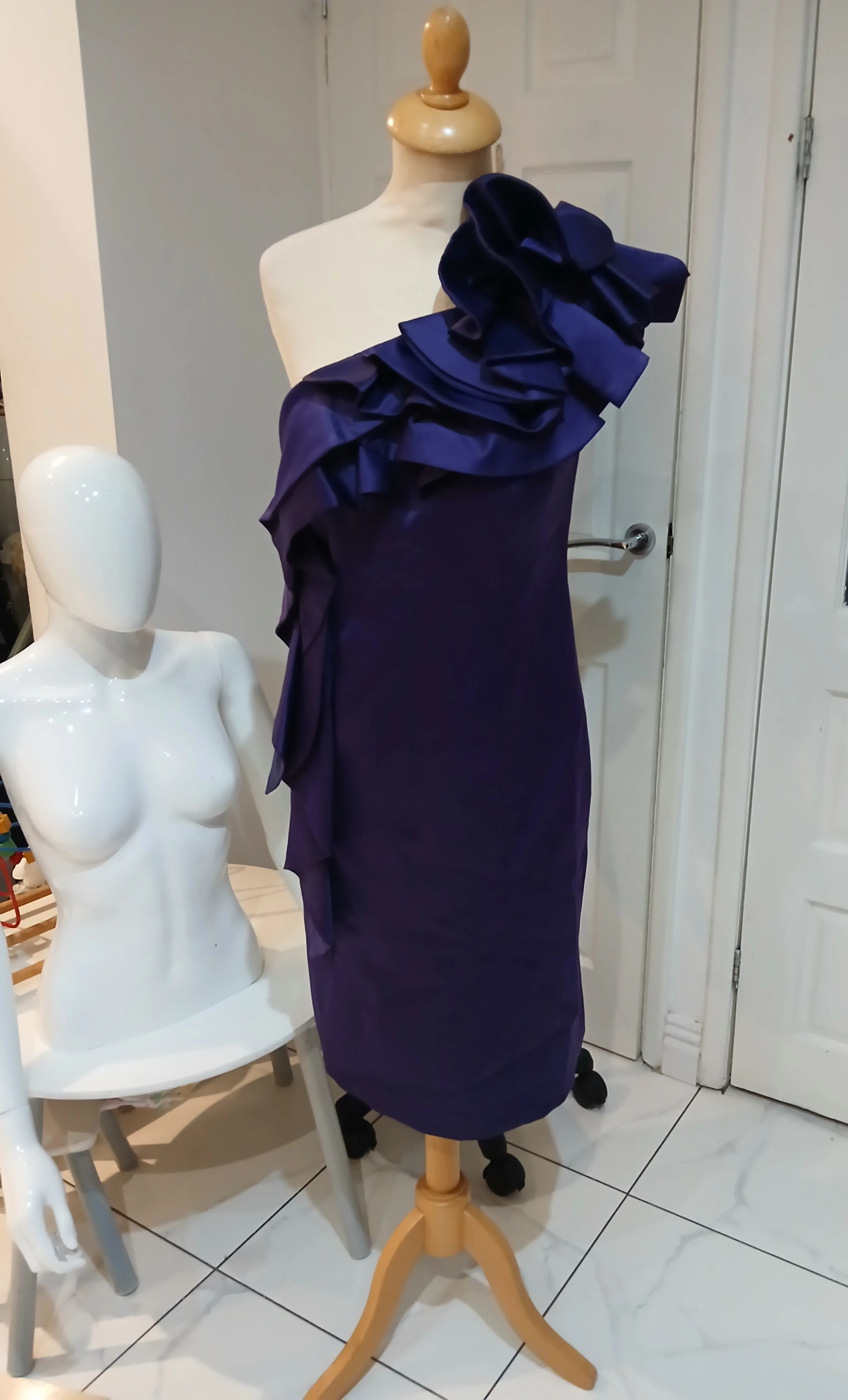 Purple satin look fitted dress size 12