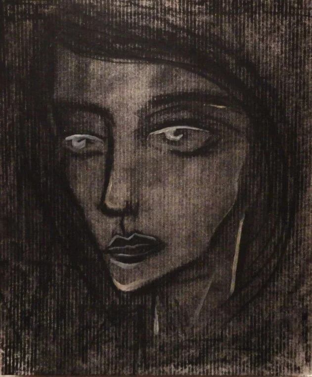  Lady in the Rain, charcoal and oil on paper, 2016  Samantha Cimino 