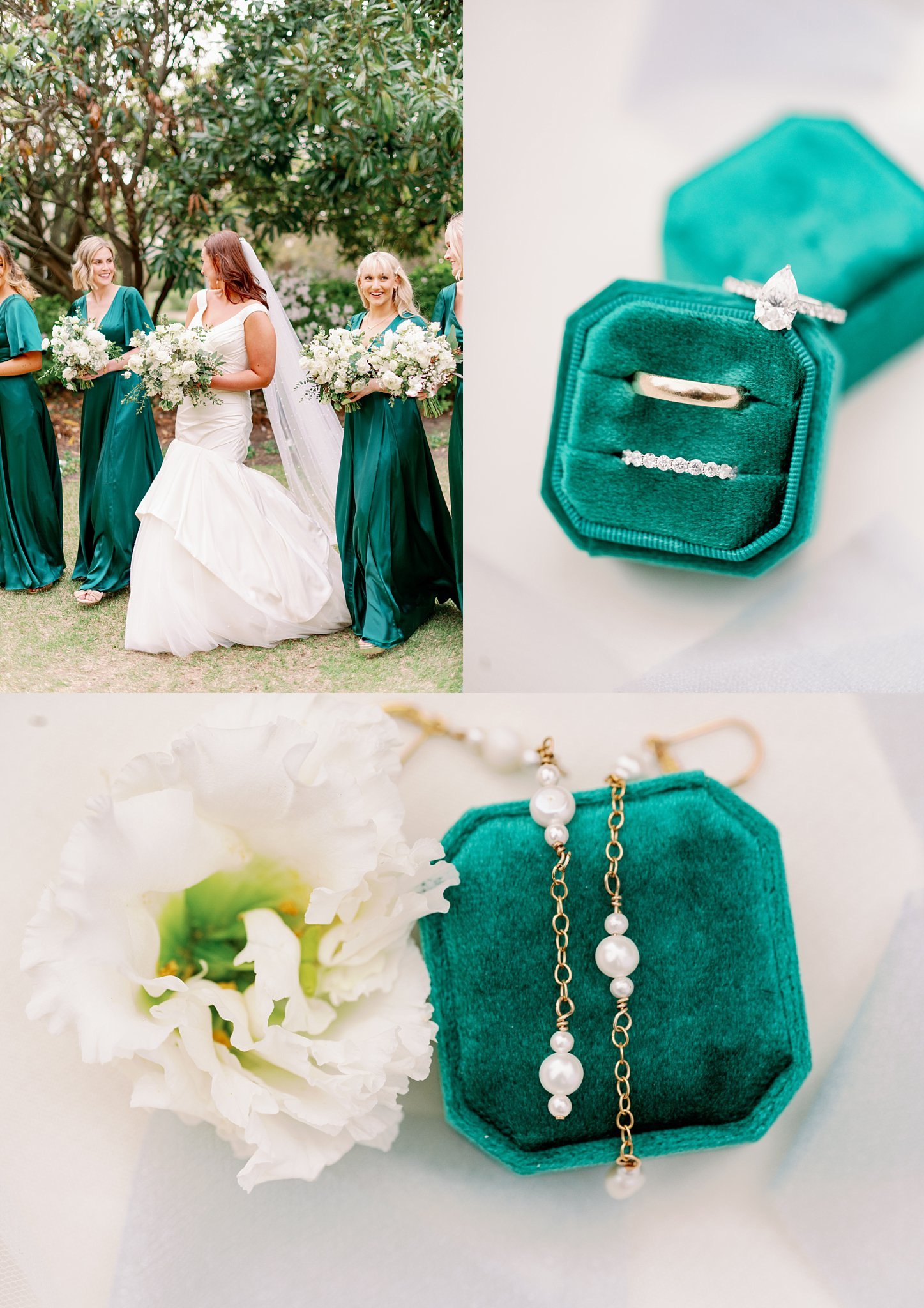 Emerald green and white traditional wedding color scheme in South Carolina wedding. Photographed by Charleston wedding photographer Kayla Nelson.