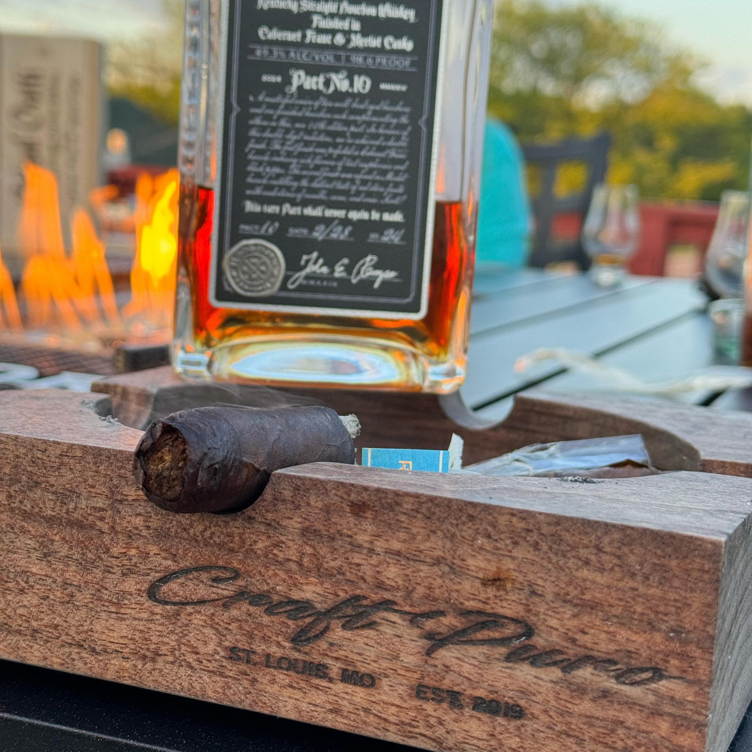 @luxrowdistillers Blood Oath Pact X is now shipping, it pairs amazingly well with the richness and spice of a Nicaraguan Puro! The Reaper and all of its body graces this bottle beautifully. All while resting on the best made ashtrays from @woodwrx_st
