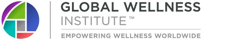 Logo for Global Wellness Institute with a colorful circular icon and text about empowering wellness worldwide.