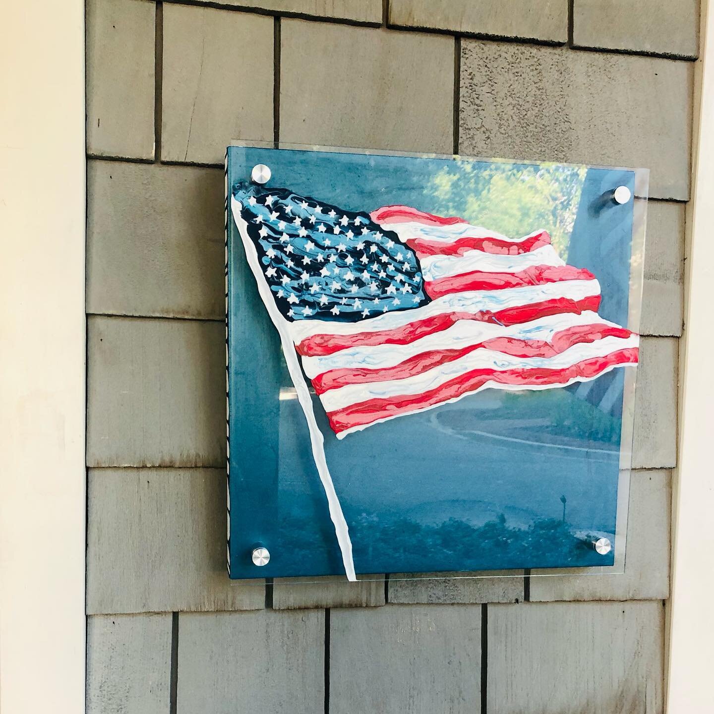 This 18&rdquo; floating fluid acrylic piece is still available for sale. Bruce up your entertaining area for your Fourth of July celebration! $375. DM me for details.