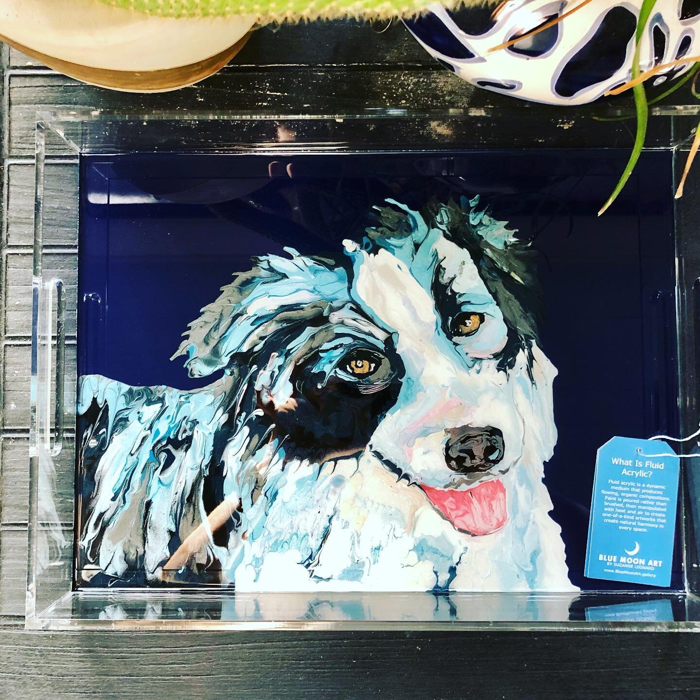 This fluid acrylic tray is heading to Coralberry Cottage on Block Island today! Contact me if you&rsquo;re interested in a custom tray of your special 4 legged friend!