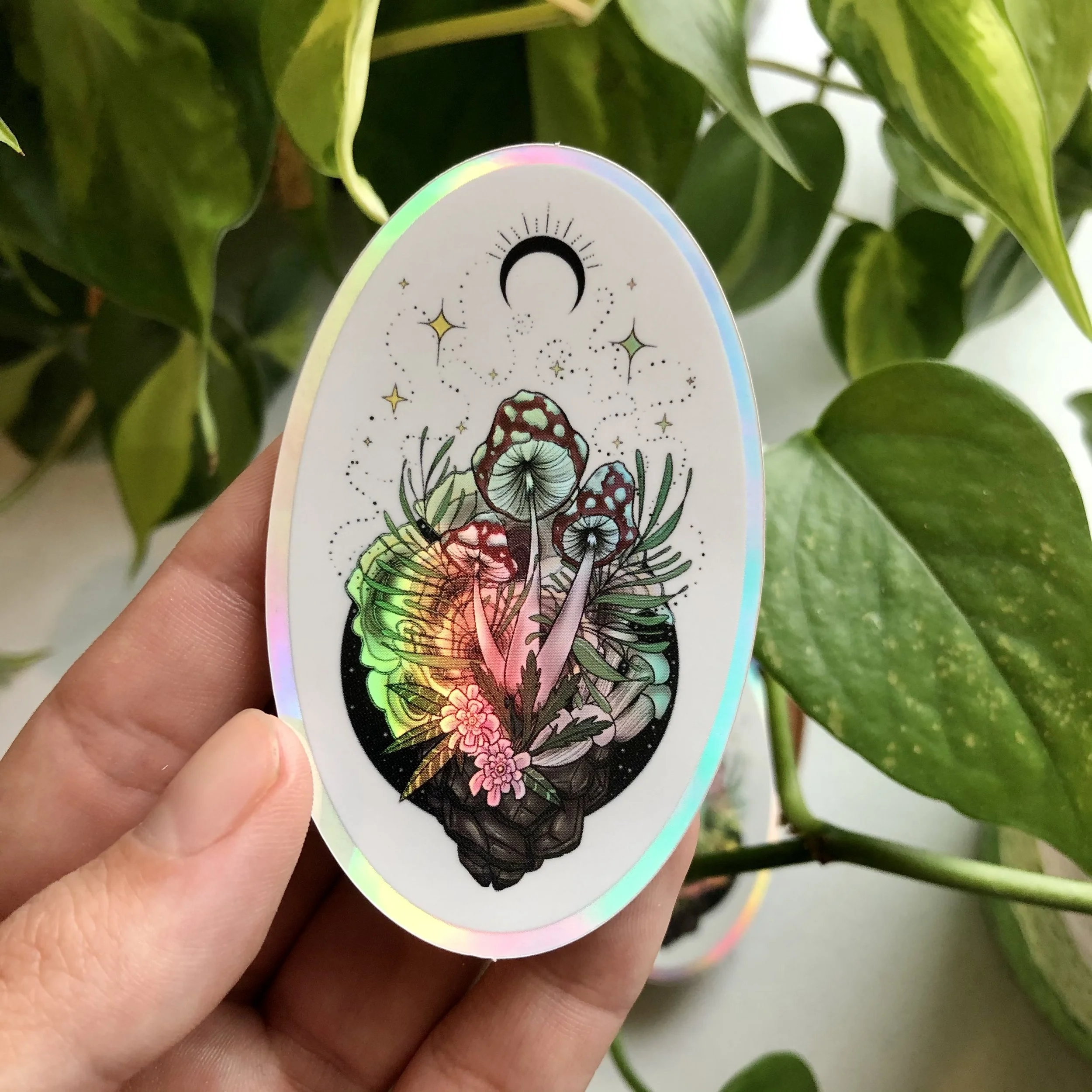 "Live Wild" Holographic Mushroom Sticker