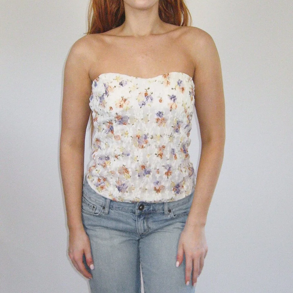 Y2K Floral Lace Tube Top - M/L