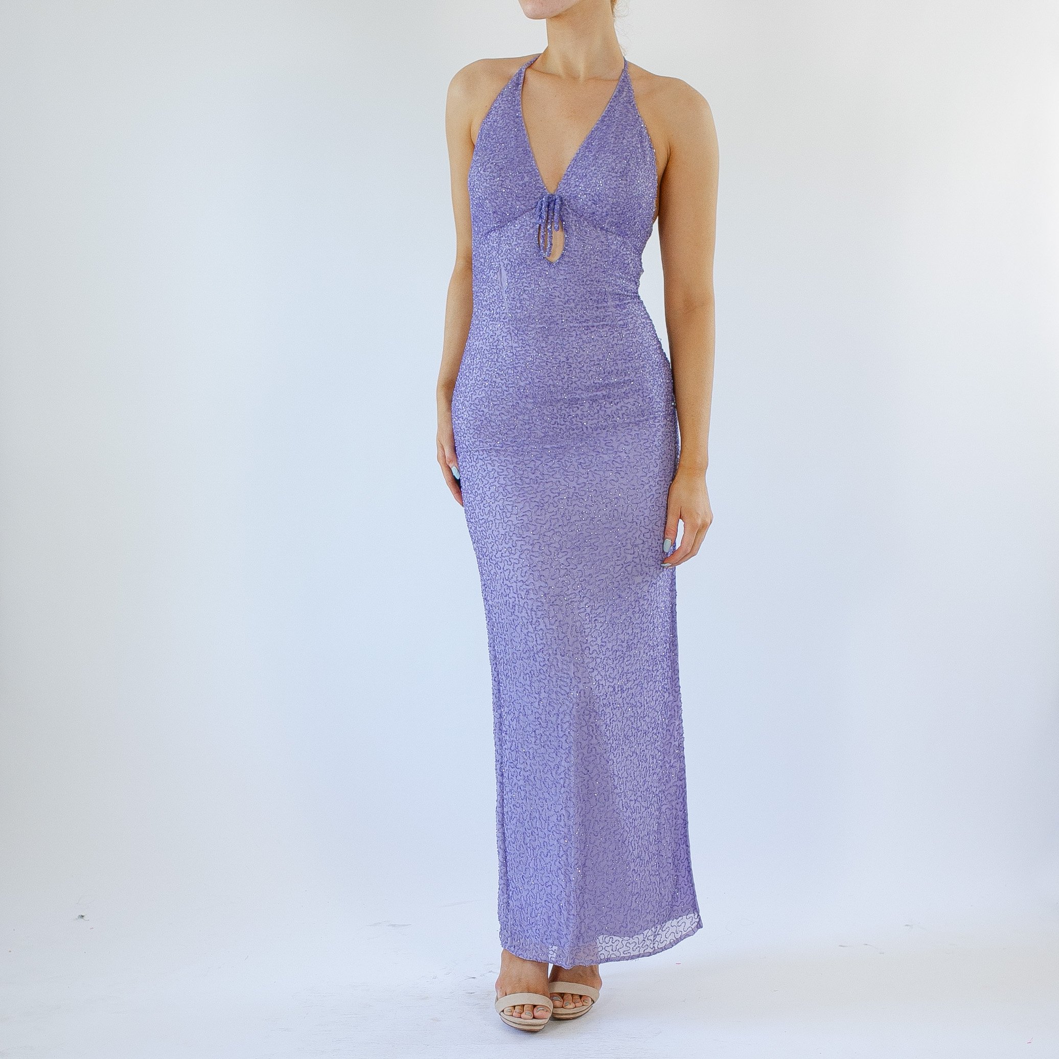 Vintage 90s Lilac Beaded Sequin Prom Dress  - XS/S