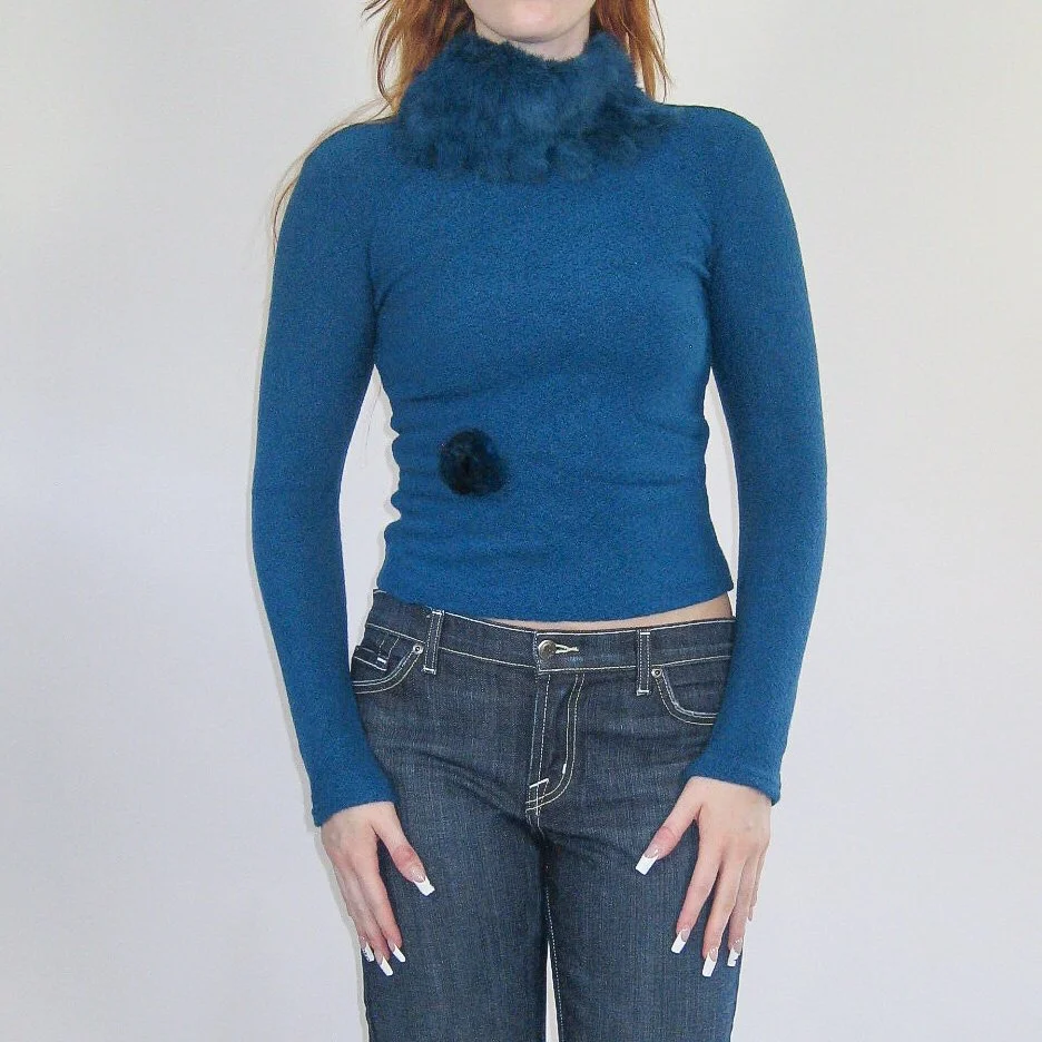 Y2K Fur Turtleneck Sweater - S