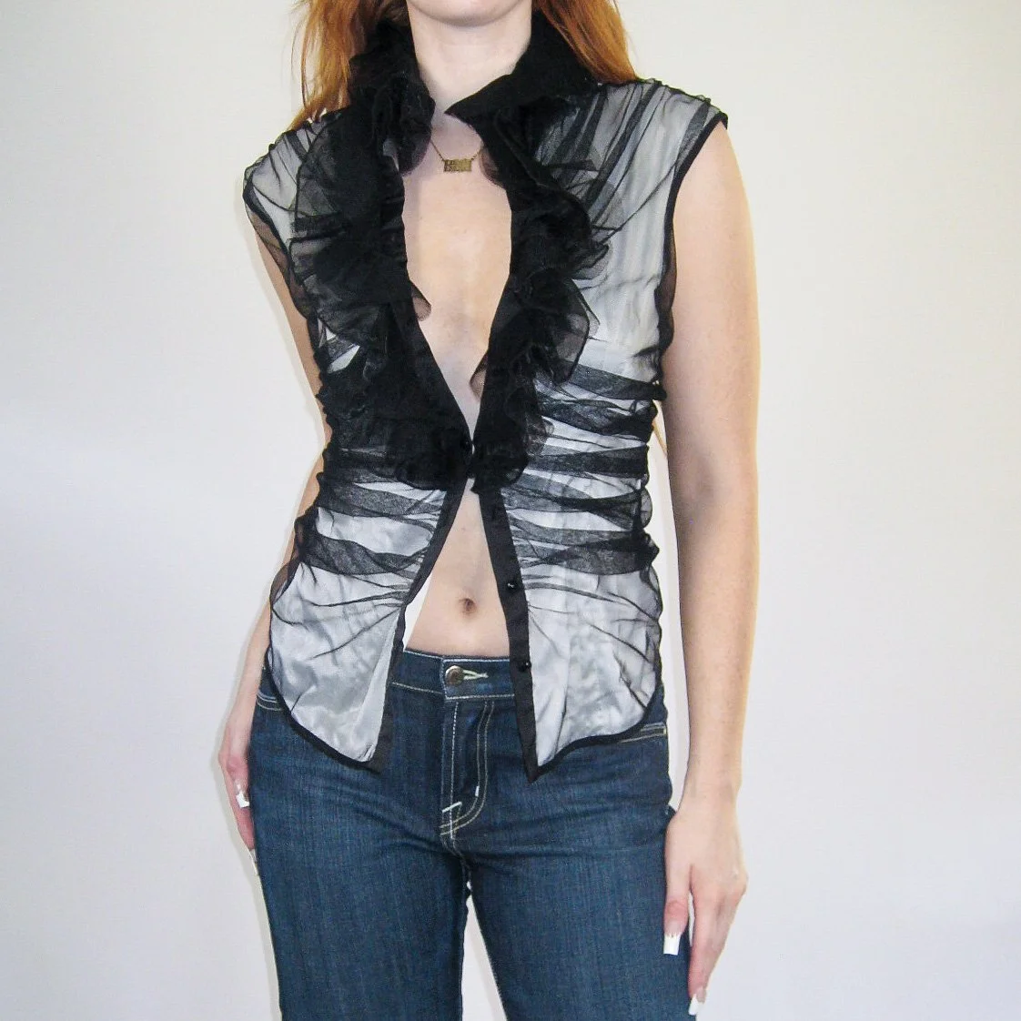 Y2K Mesh Ruffled Top - S