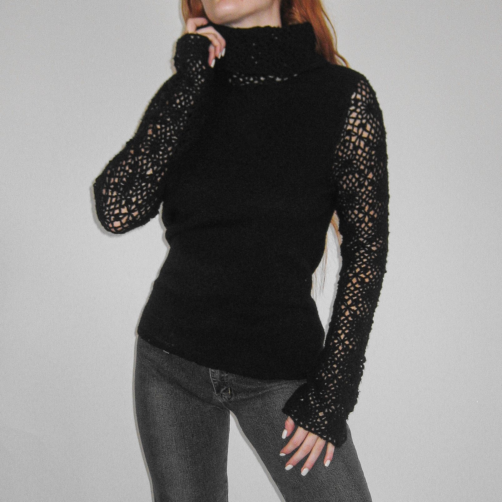 Y2K Crochet Bell Sleeve Sweater - L