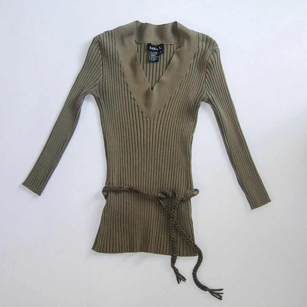 Y2K Boho Belted Sweater - S