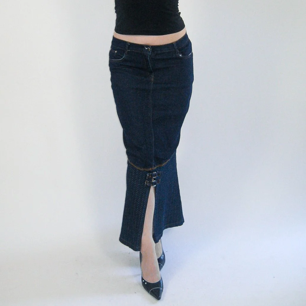 Y2K Mermaid Denim Maxi Skirt - L