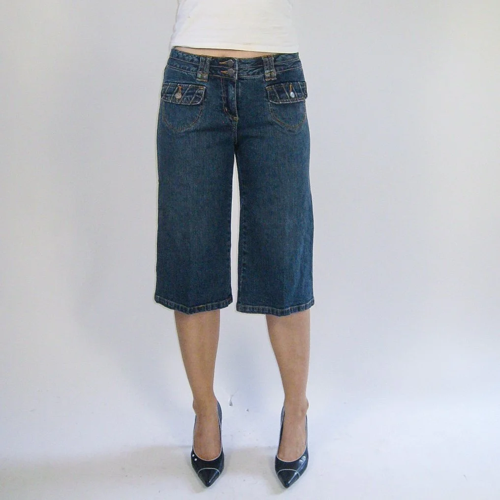 Y2K Wide Leg Denim Capris - 8/10