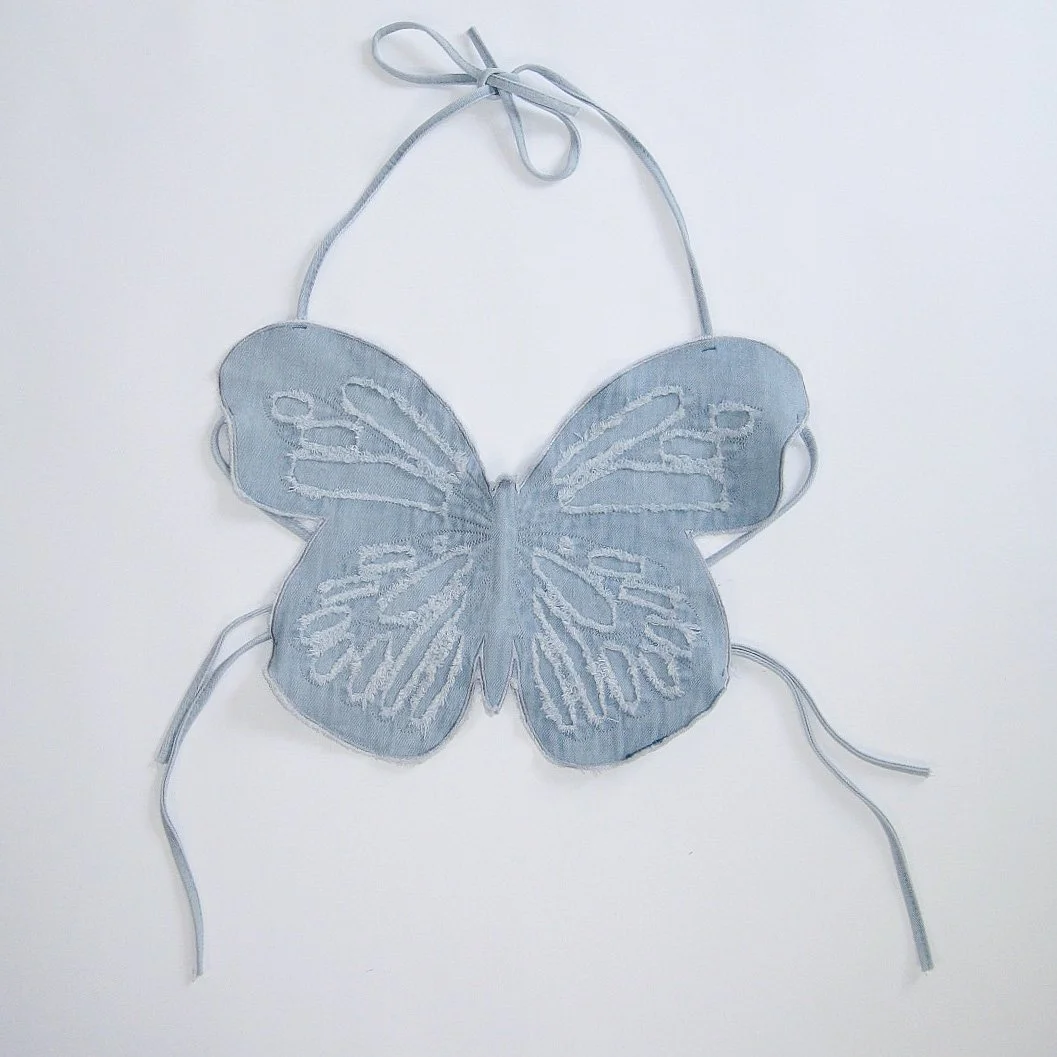 Y2K Denim Butterfly Top - S/M