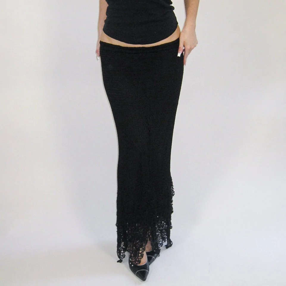 Vintage Crochet Black Maxi Skirt - XL/L