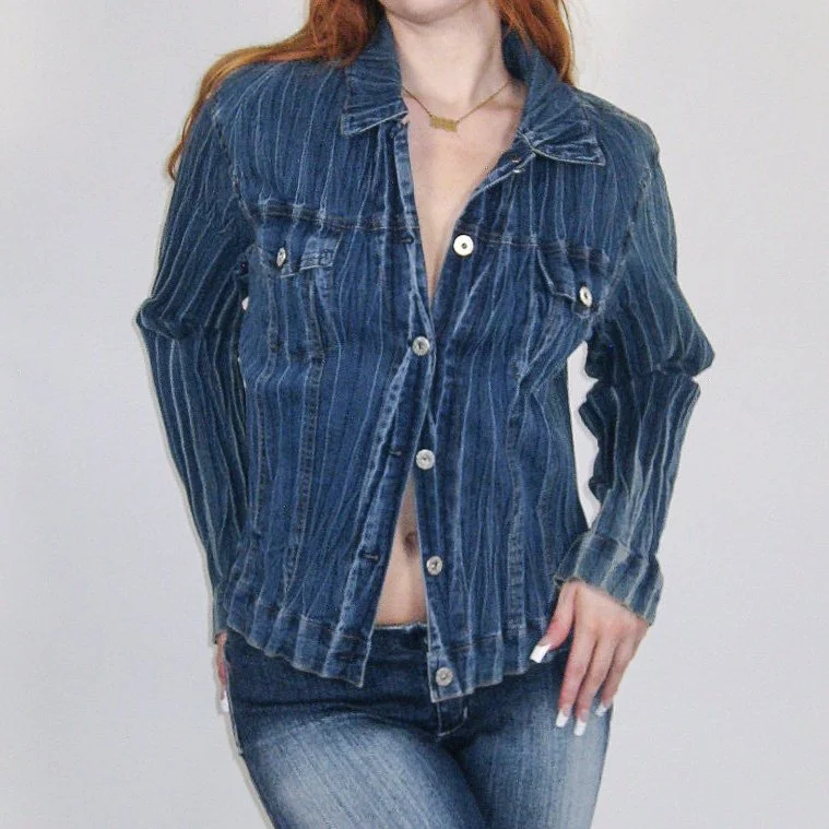 Y2K Denim Plisse Top - L/XL