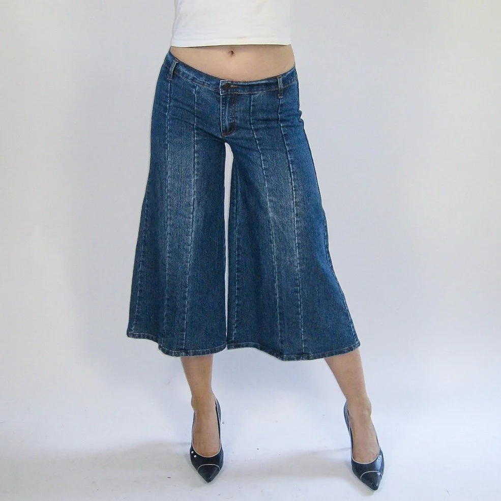 Y2K Wide Leg Denim Capris - 8/10
