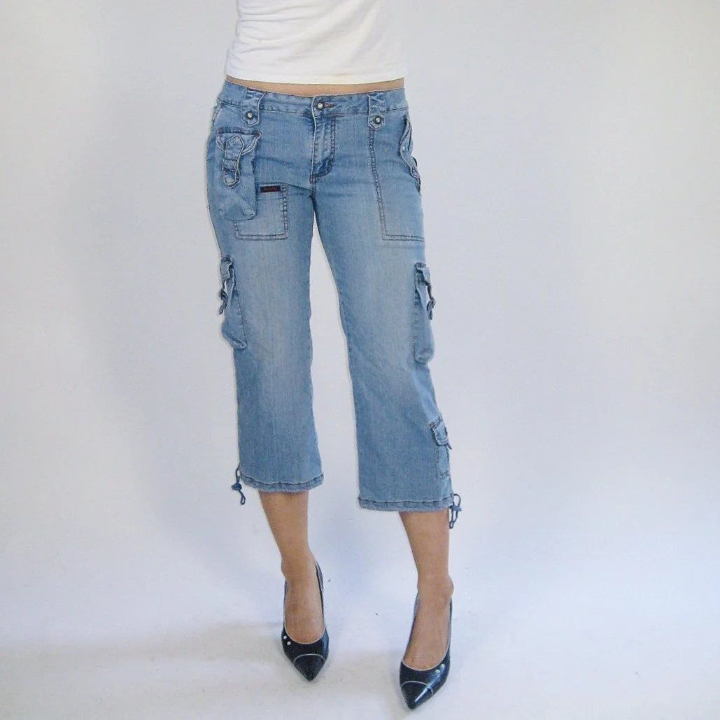 Y2K Denim Cargo Capris - 8/10