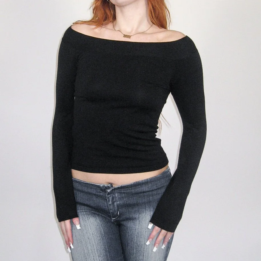 Y2K Silk Off the Shoulder Sweater - S