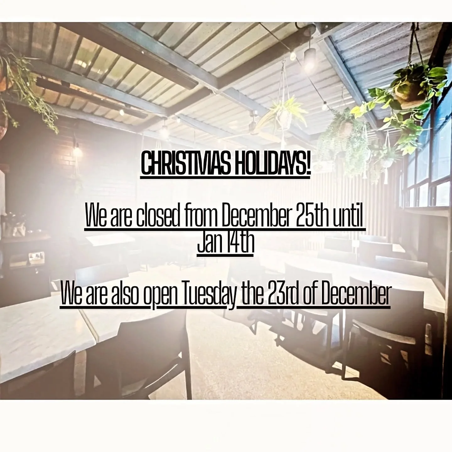 Only 4 days left until we take our Christmas break!

We are open everyday until Christmas day 🎄including Tuesday the 23rd :)

Bookings limited!

For bookings:

☎️ 0394863600
💻 info@flourandsalt.com.au

#floursalt #italianrestaurant #flourandsalt #f