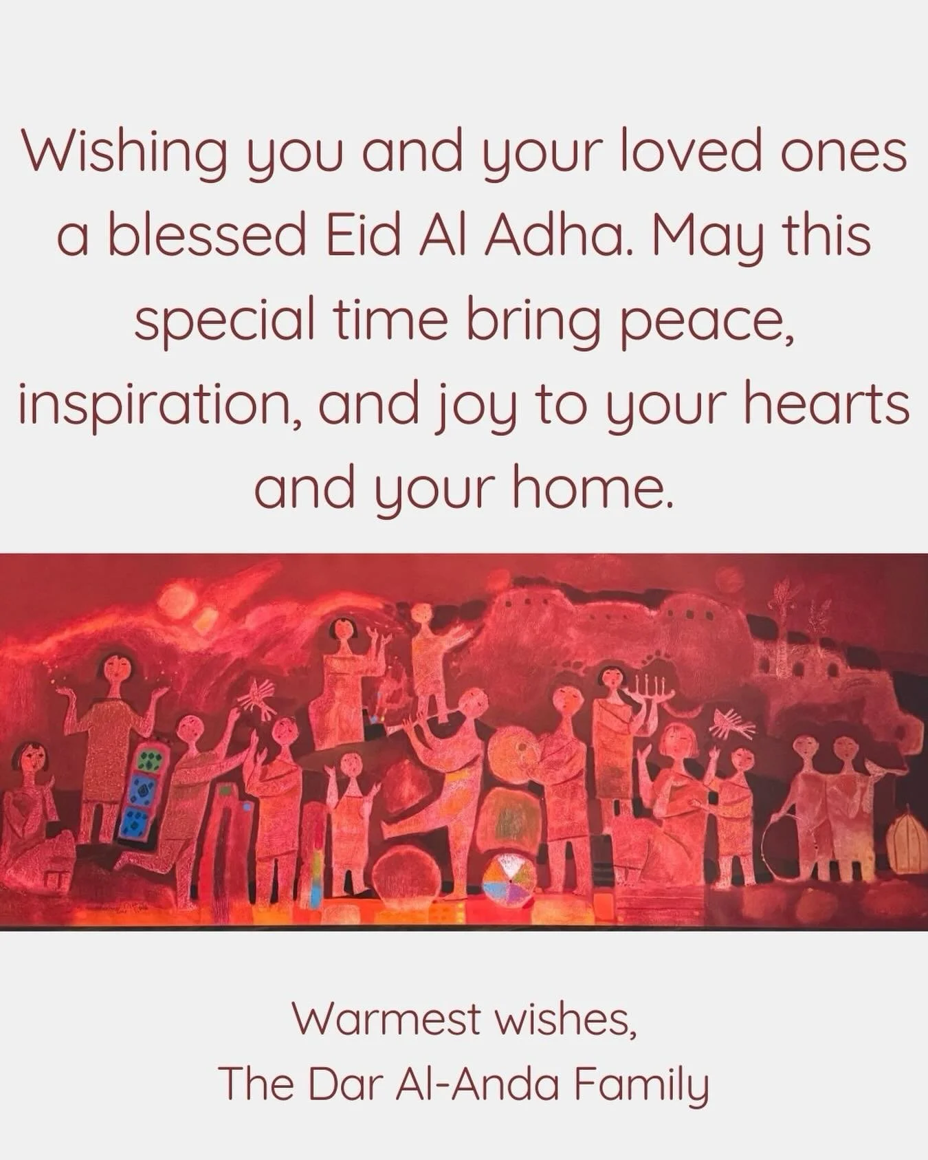 Some artworks carry the history of our most cherished blessings. Twenty-six years ago, when my youngest child, Loulwa, was born, my dear friend Hashim Hanoon created this piece to welcome her. Known for his vivid use of color, Hashim captured a full 