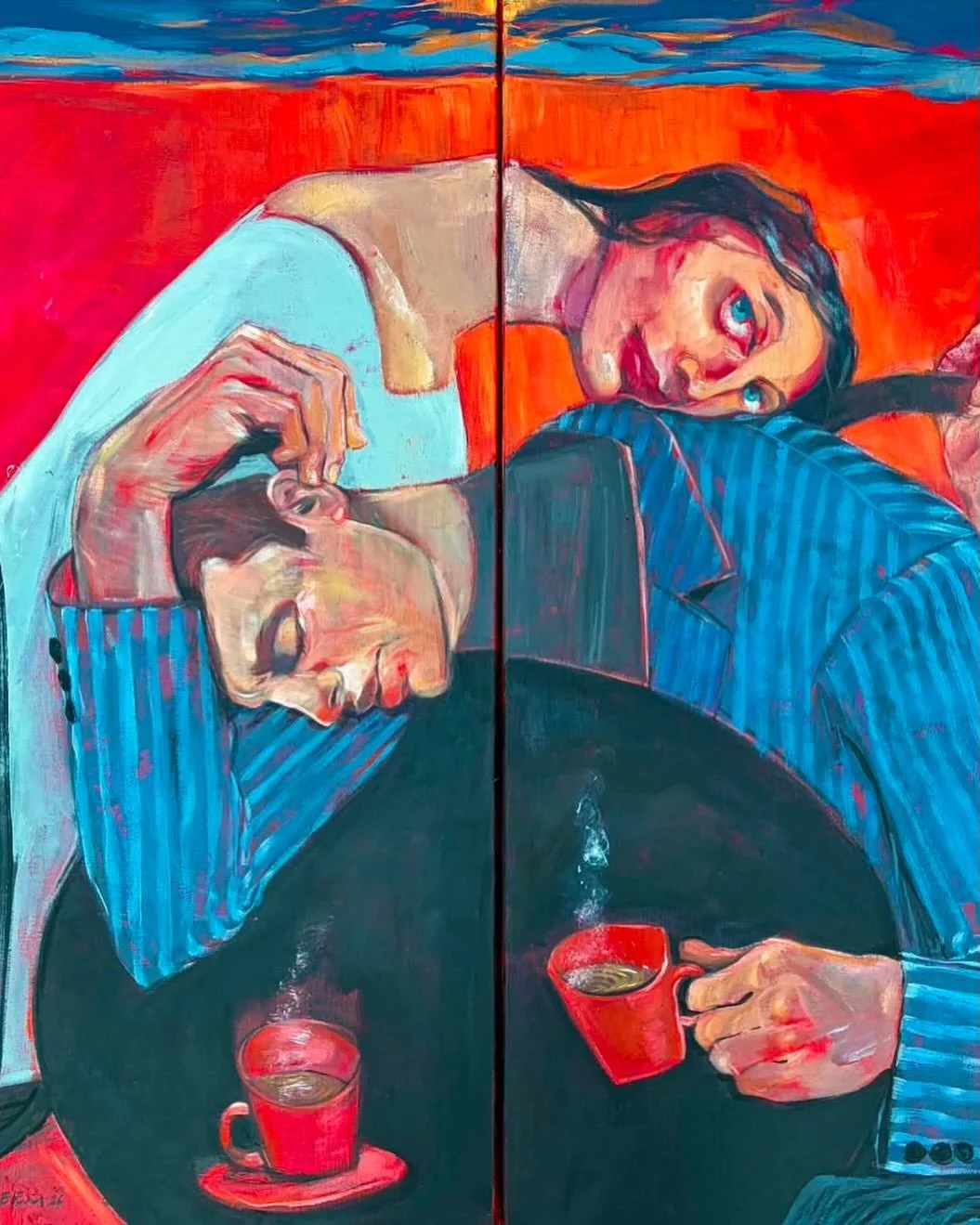 We are proud to present The Table, a
solo exhibition by Zeena Sileem, opening August 16 at 6:30 PM.

Through contemporary figurative expression, Sileem explores moments of connection, memory,
and shared experience, inviting viewers into
intimate visu