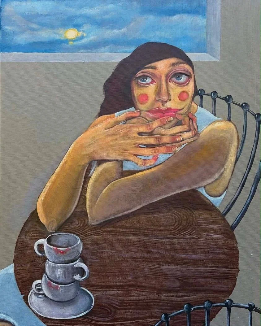 TABLE NO. 2

"She said, beside an empty chair: Please, another cup. A third or fourth, perhaps. He may be late, or may not come. But I will plant on this table a tree of coffee soaked in rain and decorated with red lipstick."

 Zeena Sileem