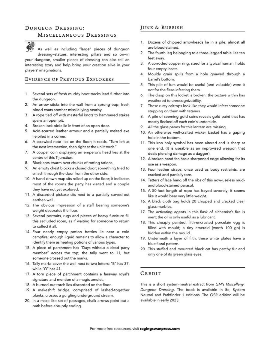 Dungeon Dressing: Miscellaneous Dressings I