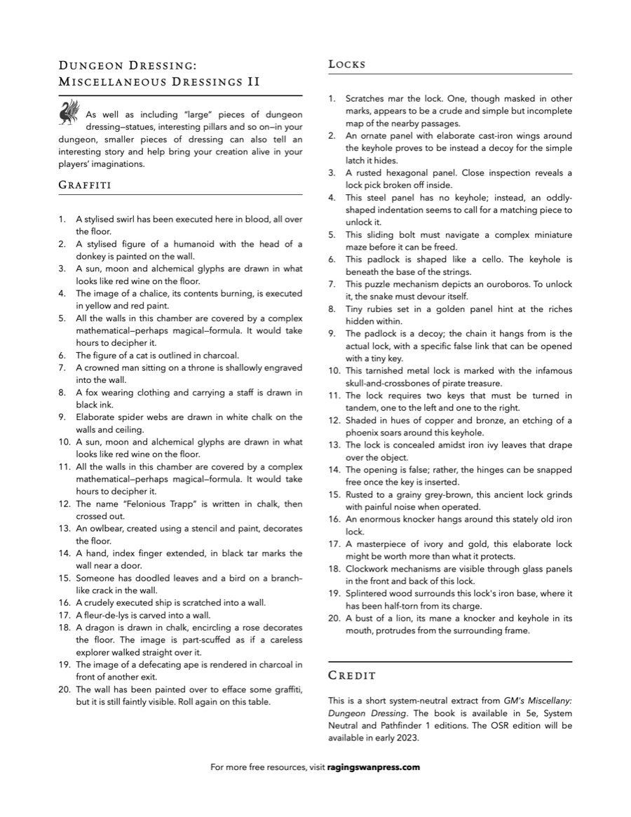 Dungeon Dressing: Miscellaneous Dressings II