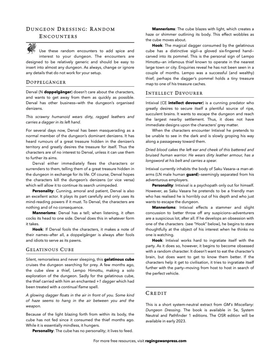 Dungeon Dressing: Random Encounters