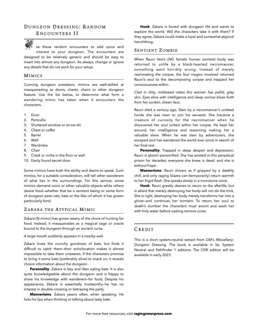 Dungeon Dressing: Random Encounters II