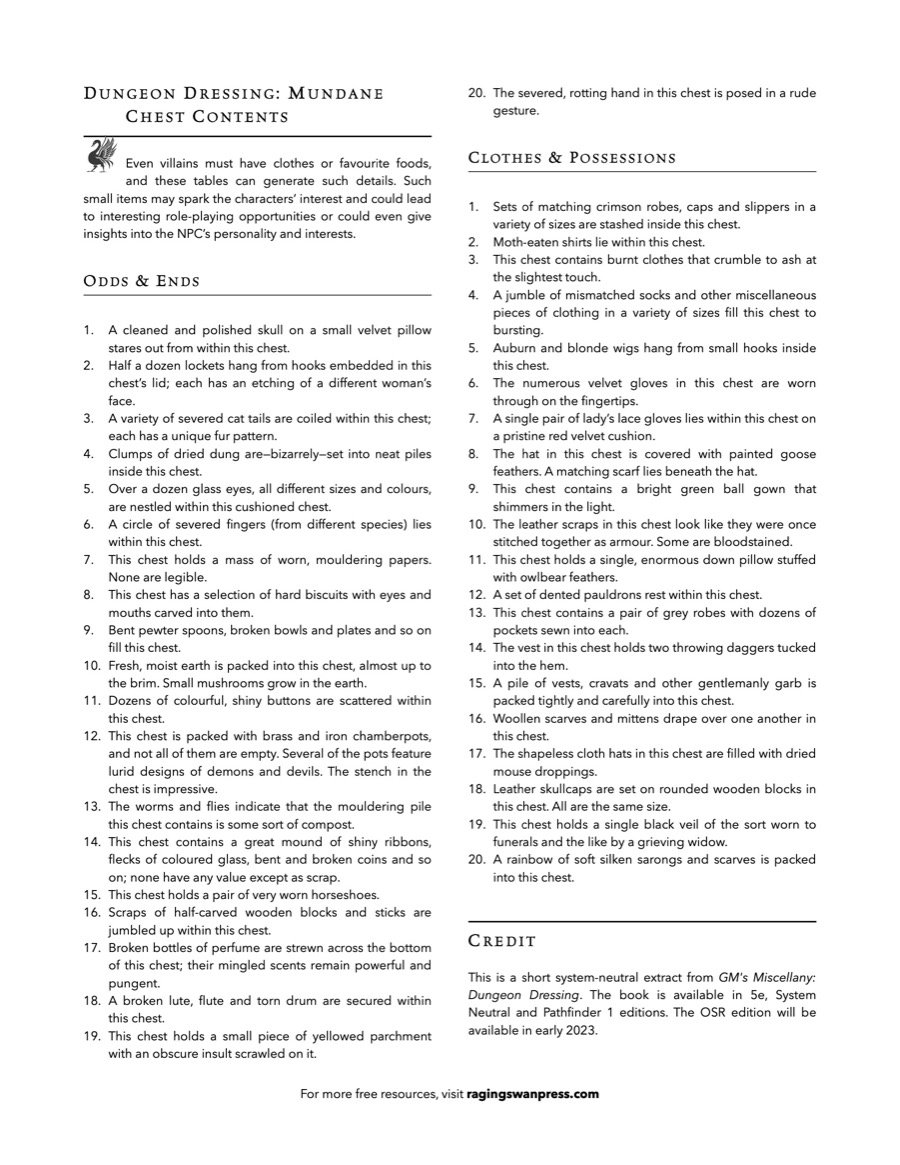 Dungeon Dressing: Mundane Chest Contents